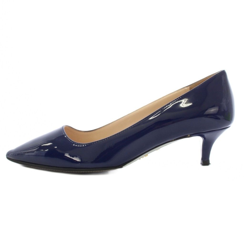Prada Patent Pumps Pointed Toe Navy Blue TK Heel 34 — view 2