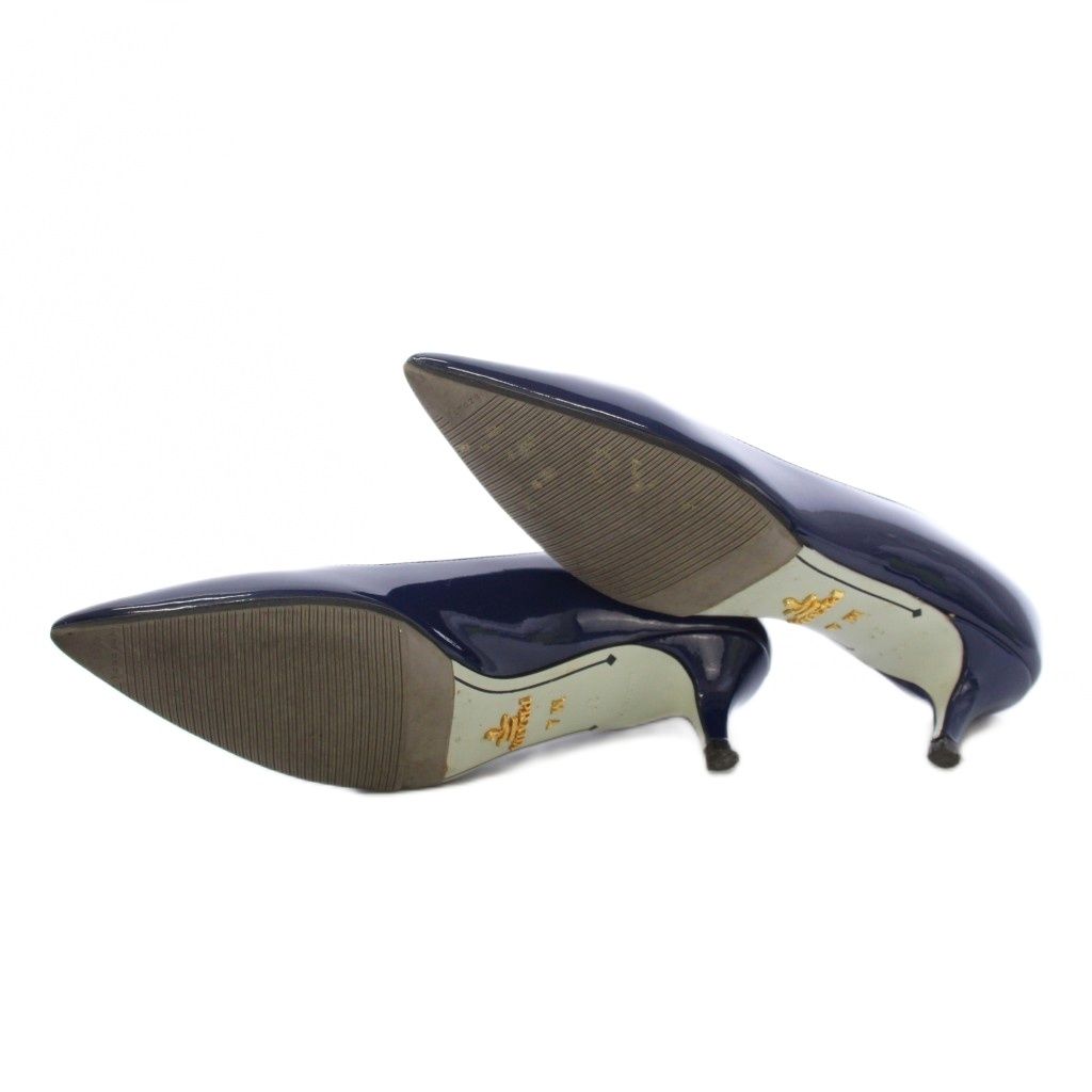 Prada Patent Pumps Pointed Toe Navy Blue TK Heel 34 — view 8