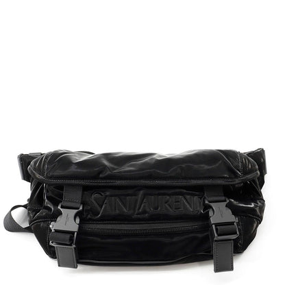 Saint Laurent Paris Embroidered Belt Bag Logo Silk Tech Canvas Black