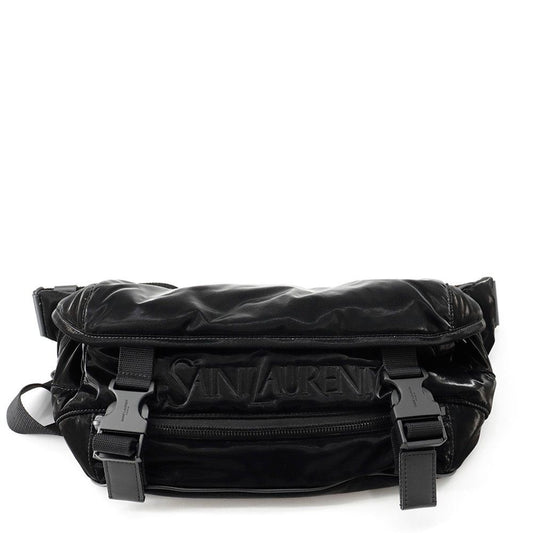 Saint Laurent Paris Embroidered Belt Bag Logo Silk Tech Canvas Black