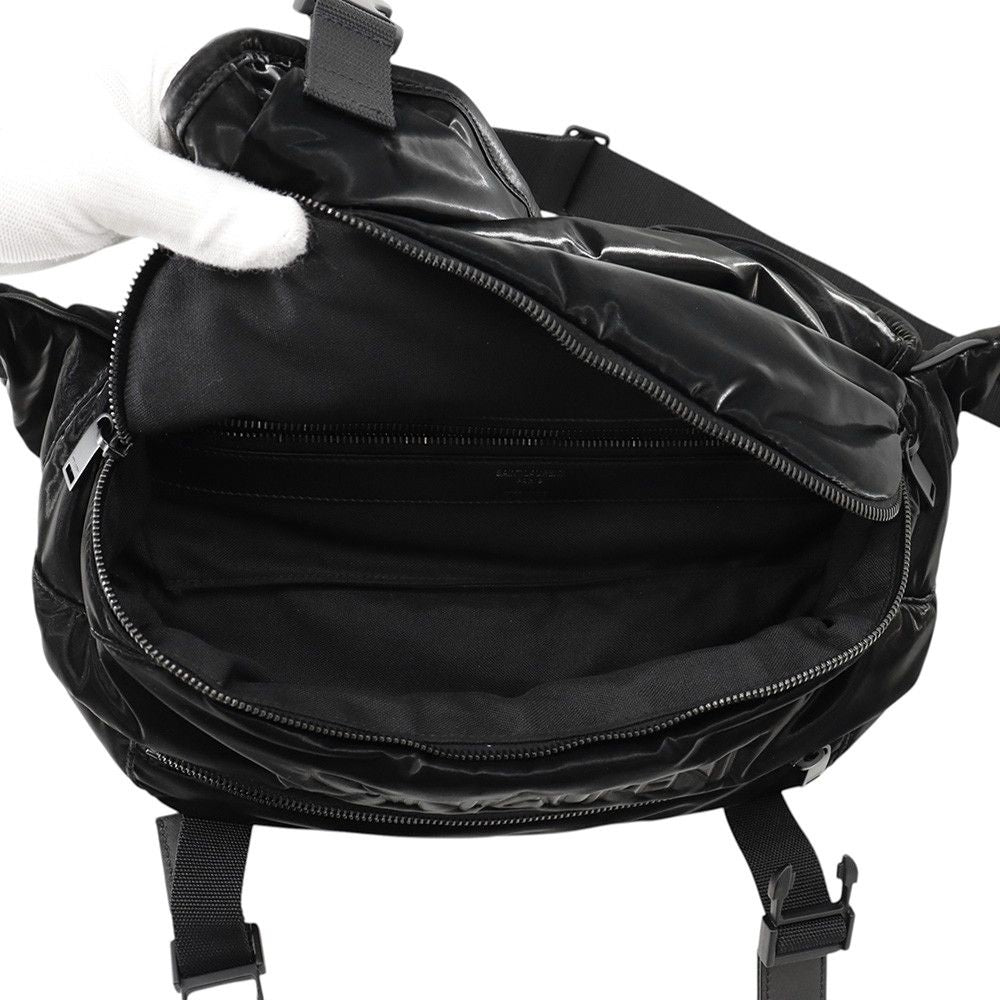 Saint Laurent Paris Embroidered Belt Bag Logo Silk Tech Canvas Black — view 5