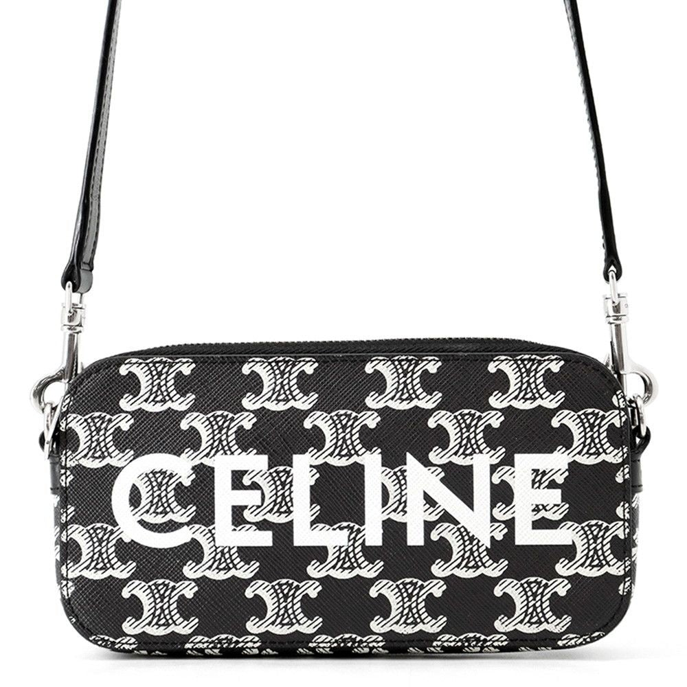 Celine Shoulder Bag Triomphe Horizontal Leather Black