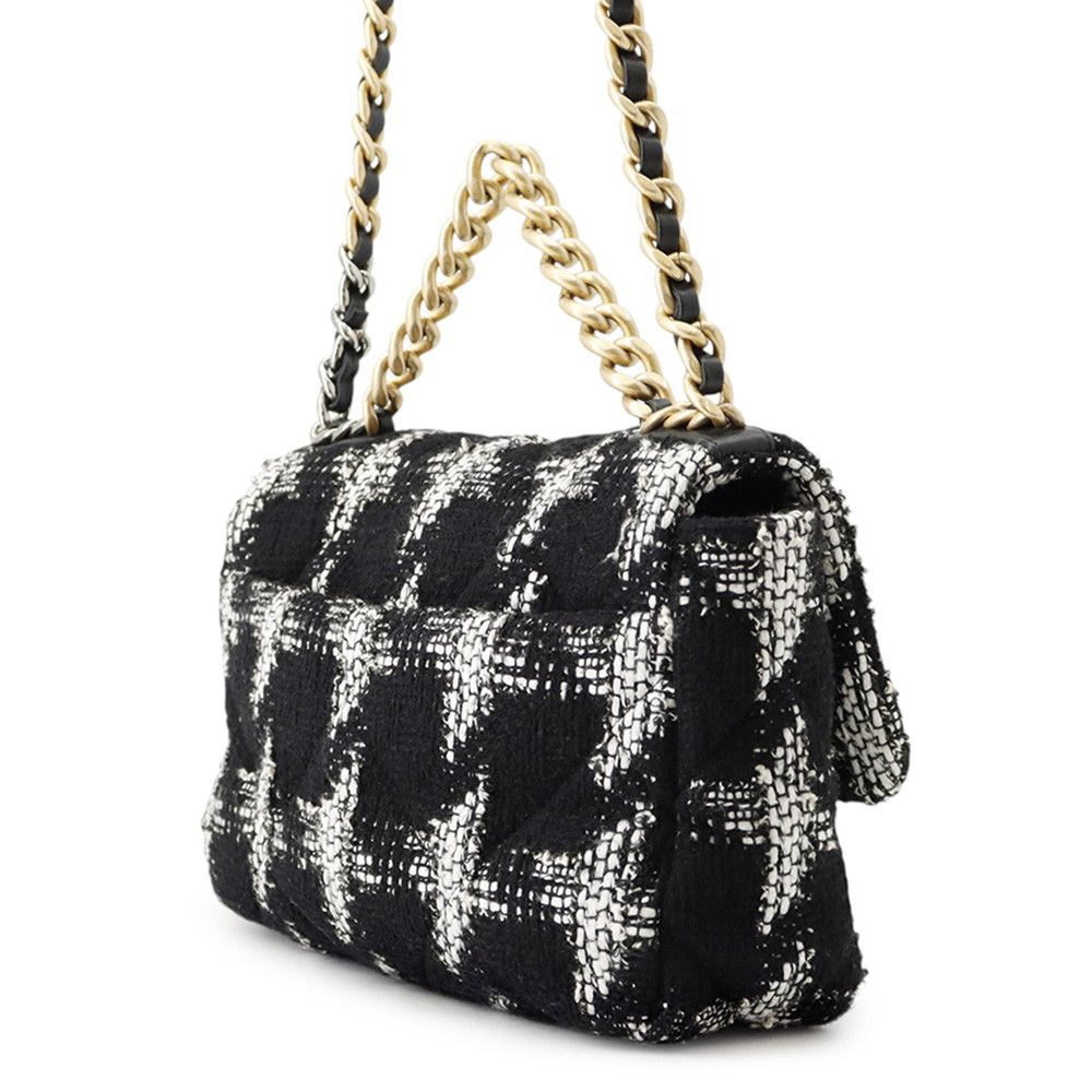 Chanel Chain Shoulder Bag 19 Flap CC Logo Tweed Black White — view 2