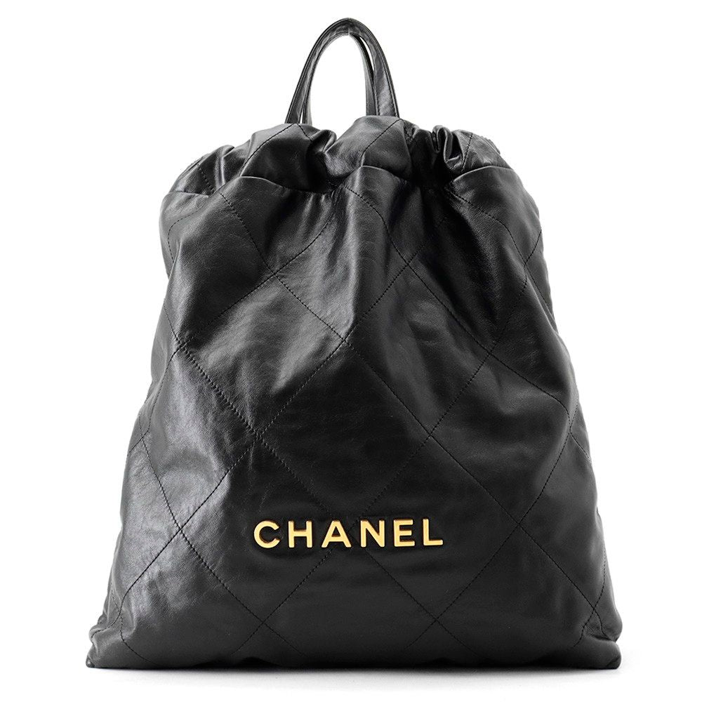 Chanel Backpack 22 Large Shiny Calf Leather Black