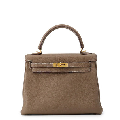 Hermes Handbag Kelly 25 Retourne Etoupe Gold Togo 2-Way