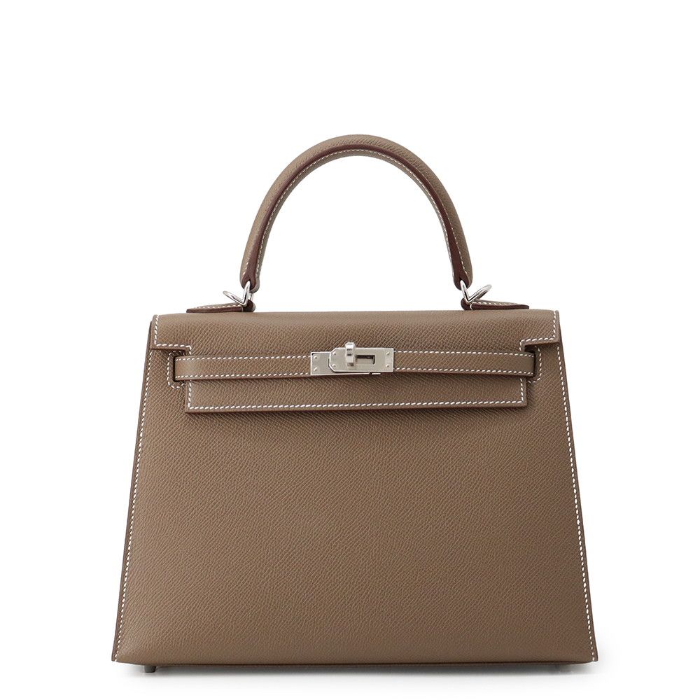 Hermes Handbag Kelly 25 Sellier Etoupe Silver Epsom 2-Way
