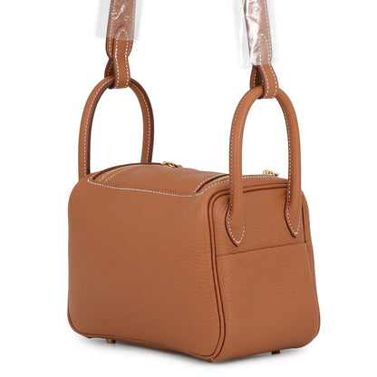 Hermes Lindy Mini Gold Taurillon Clemence 2-Way Shoulder — view 2