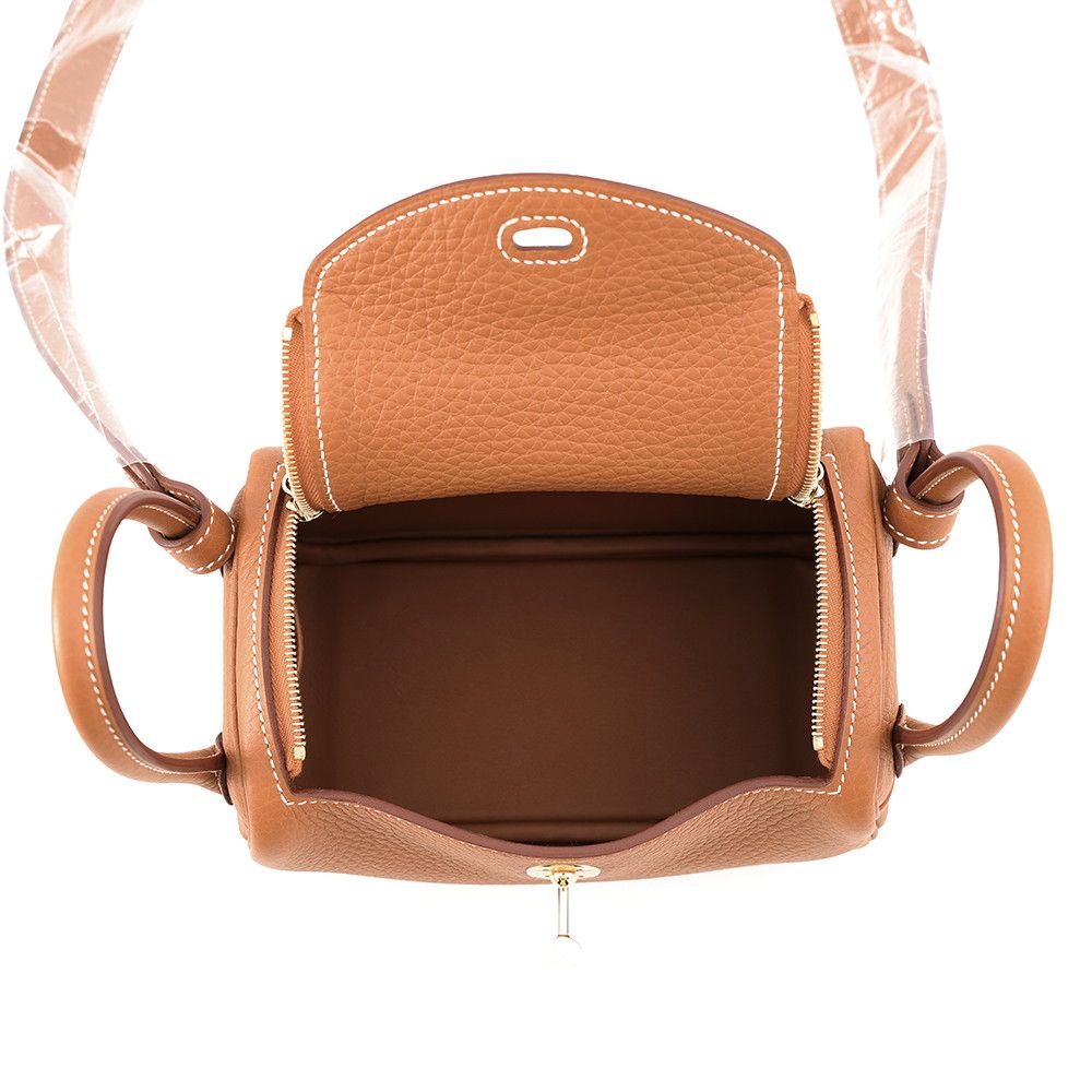 Hermes Lindy Mini Gold Taurillon Clemence 2-Way Shoulder — view 5