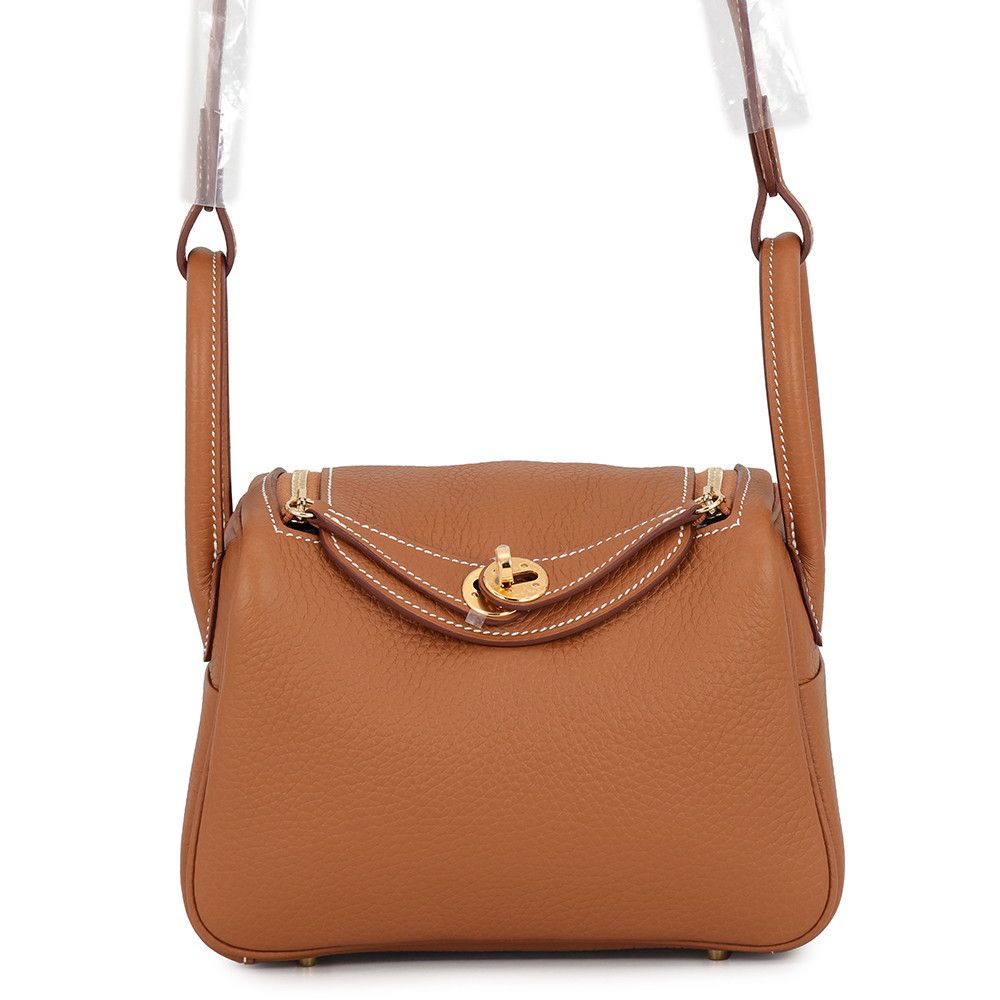 Hermes Lindy Mini Gold Taurillon Clemence 2-Way Shoulder
