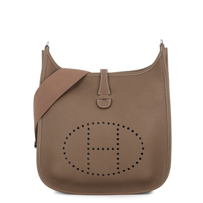 Hermes Shoulder Bag Evelyne Etoupe Silver Taurillon Clemence