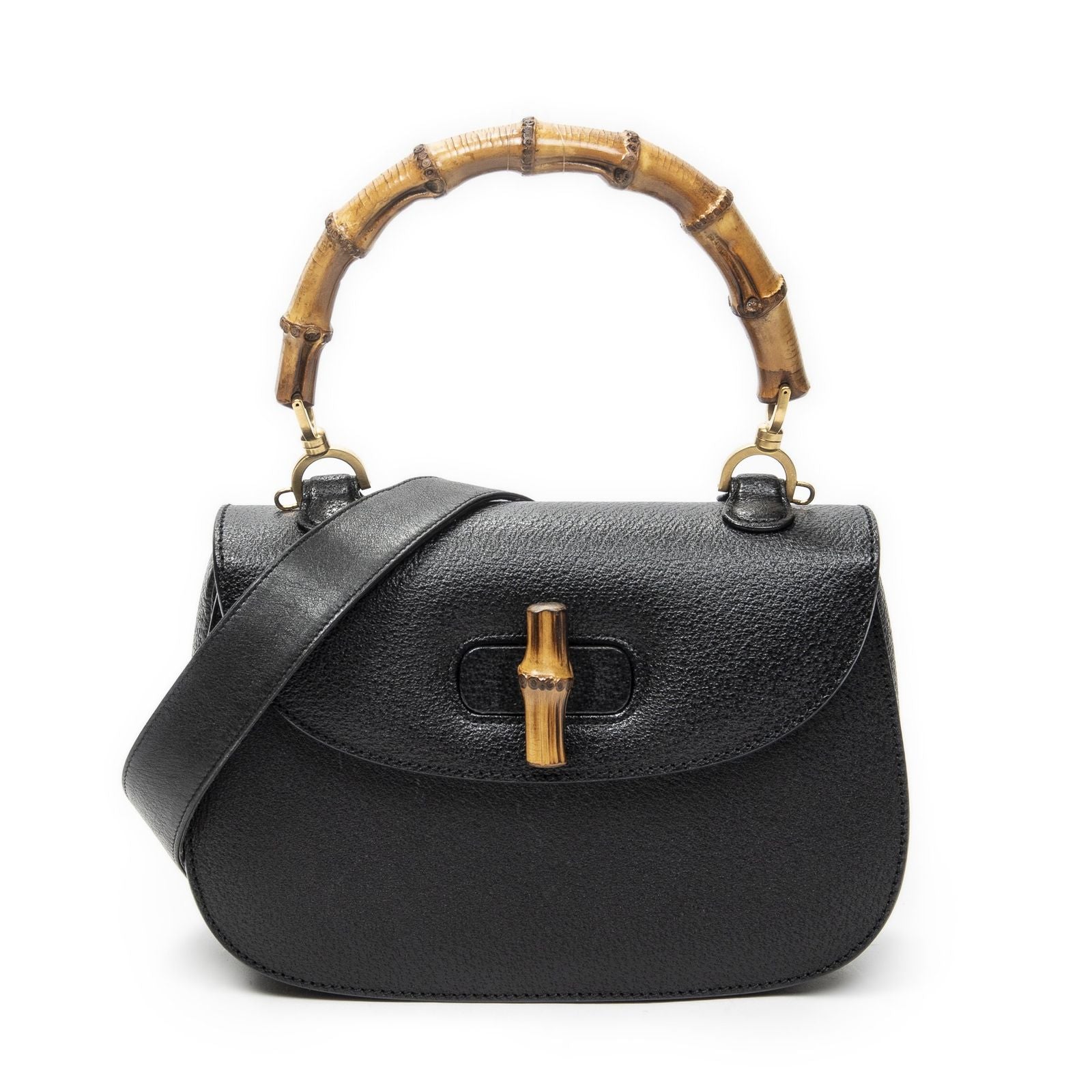 Gucci handle Flap Black Grain Calf Leather