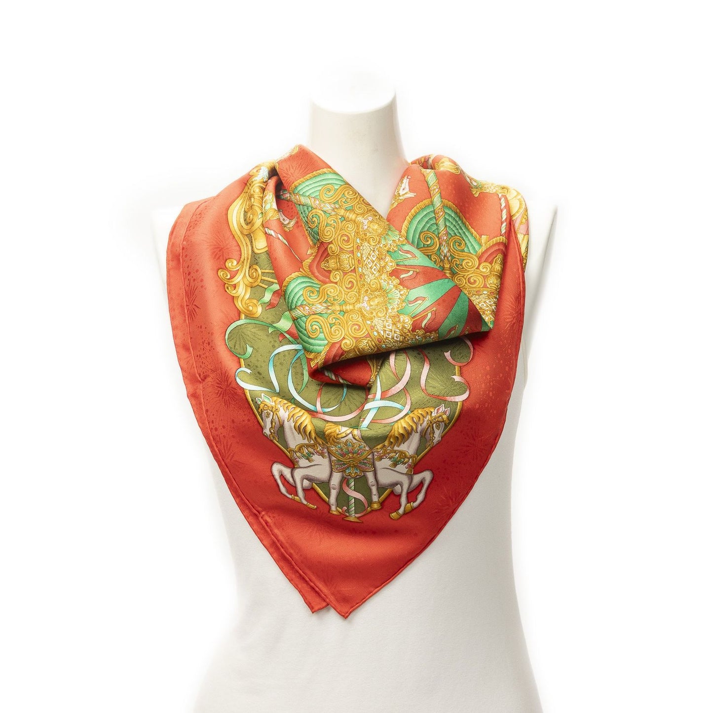Hermes Scarf Red Green 100% Jacquardsilk
