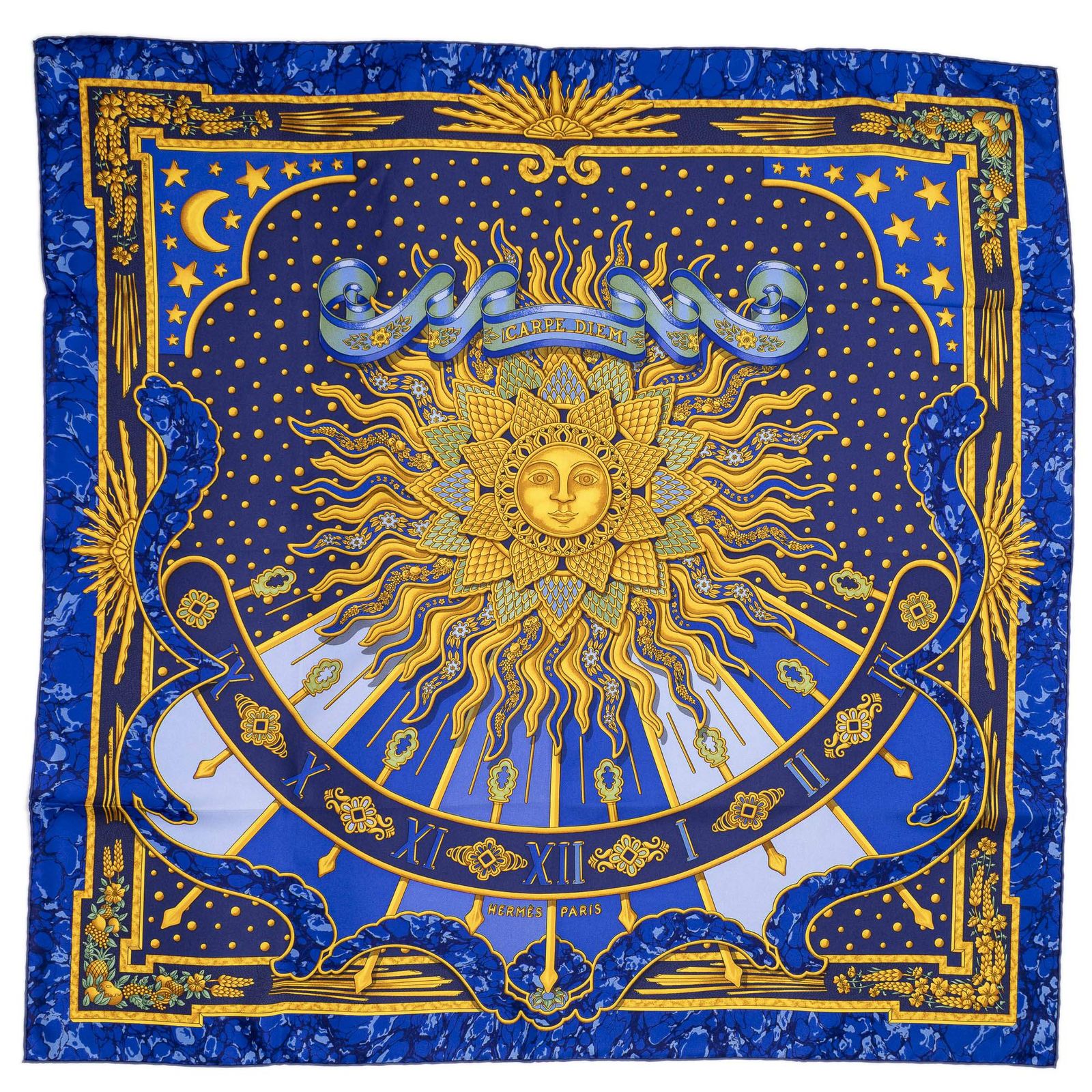 Hermes Scarf Navy Green 100% Twillsilk — view 2