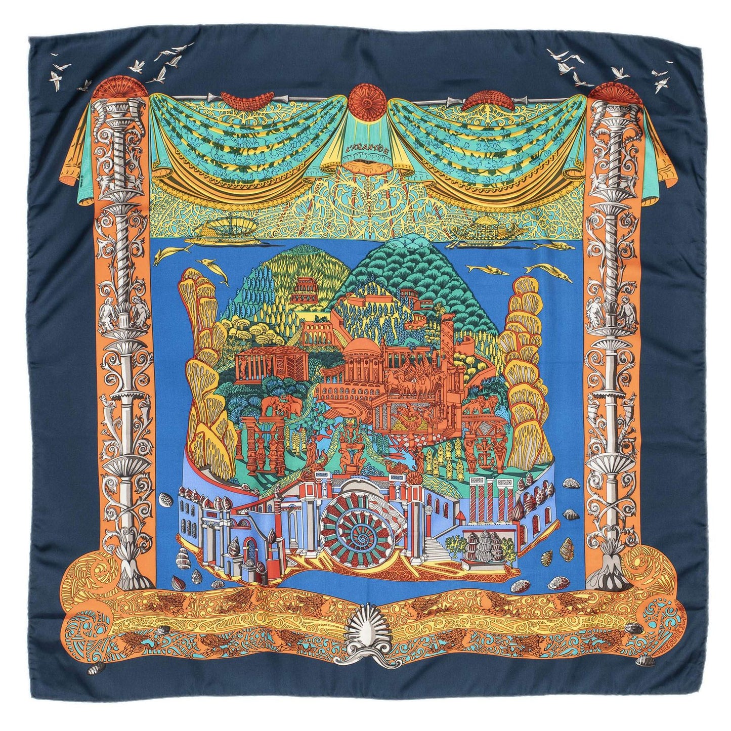 Hermes Scarf Navy Green Red Silk — view 2
