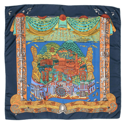 Hermes Scarf Navy Green Red Silk — view 2