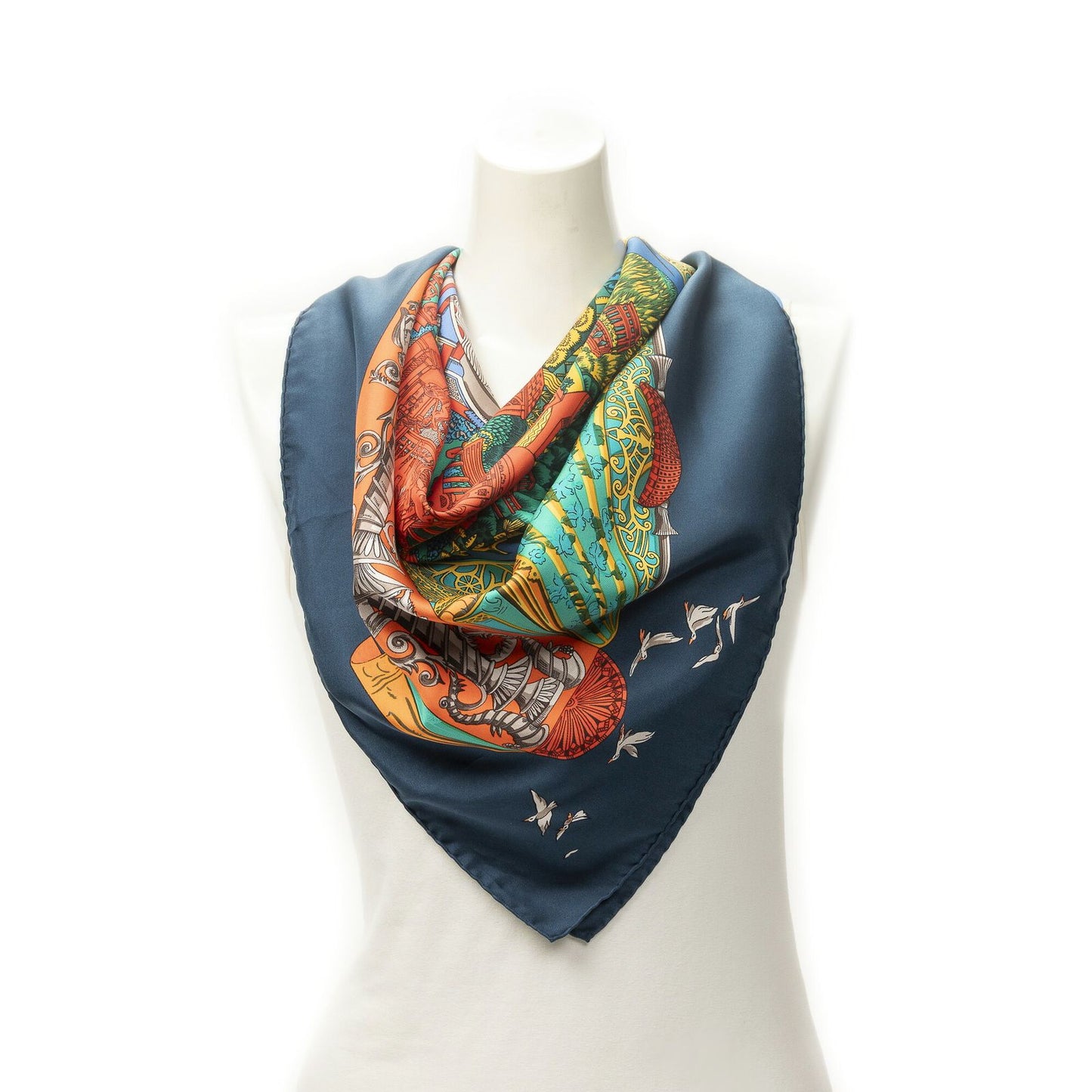 Hermes Scarf Navy Green Red Silk