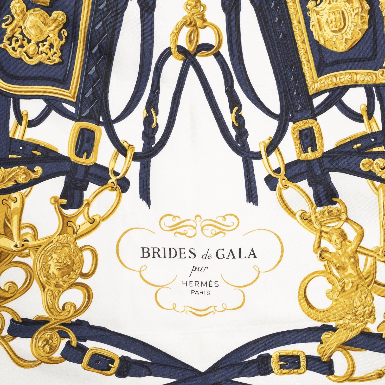 Hermes Scarf Navy White Gold 100% Twillsilk — view 3