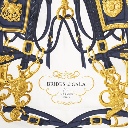 Hermes Scarf Navy White Gold 100% Twillsilk — view 3