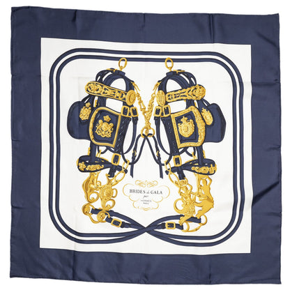 Hermes Scarf Navy White Gold 100% Twillsilk — view 2