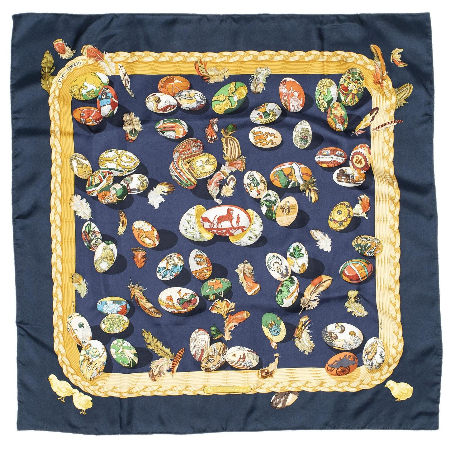 Hermes Scarf Navy Beige Green 100% Twillsilk — view 2