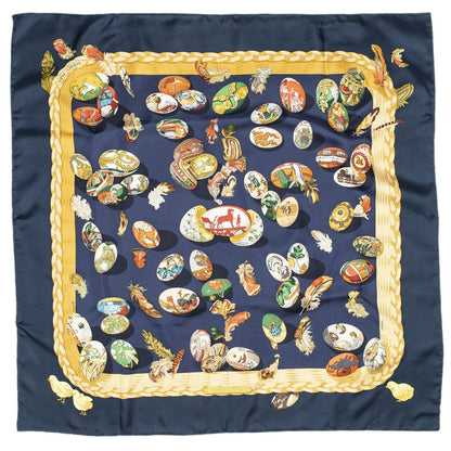 Hermes Scarf Navy Beige Green 100% Twillsilk — view 2