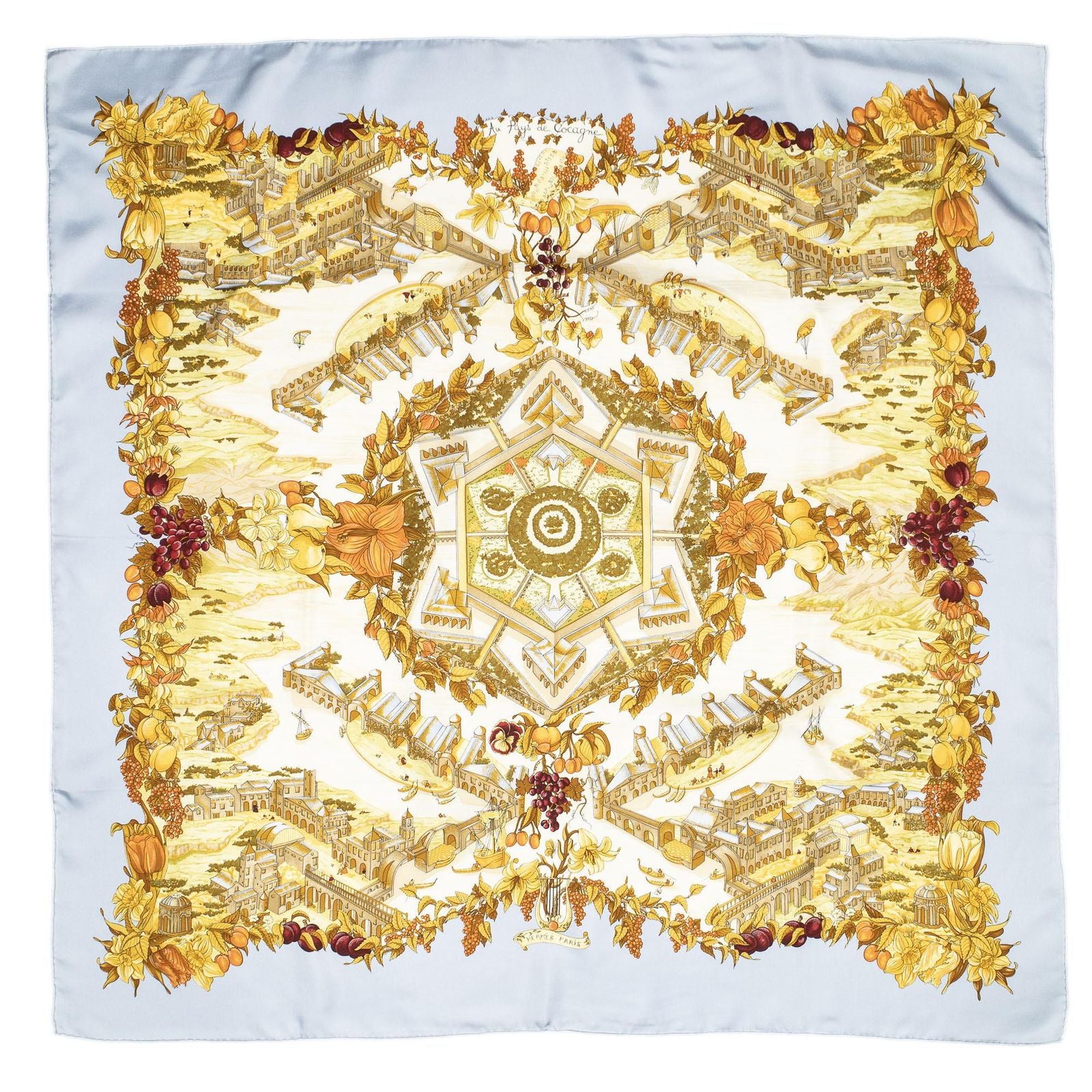 Hermes Scarf Light Blue Orange Beige 100% Twillsilk — view 2