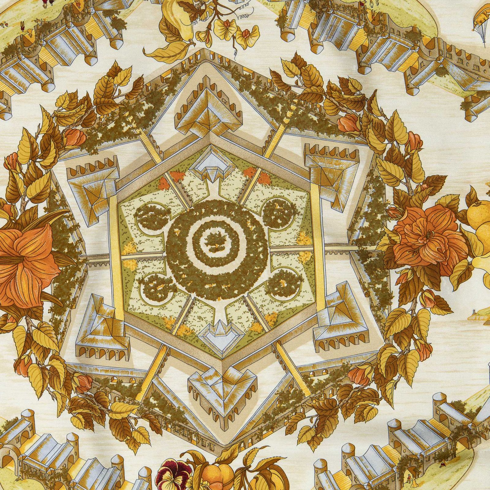 Hermes Scarf Light Blue Orange Beige 100% Twillsilk — view 3