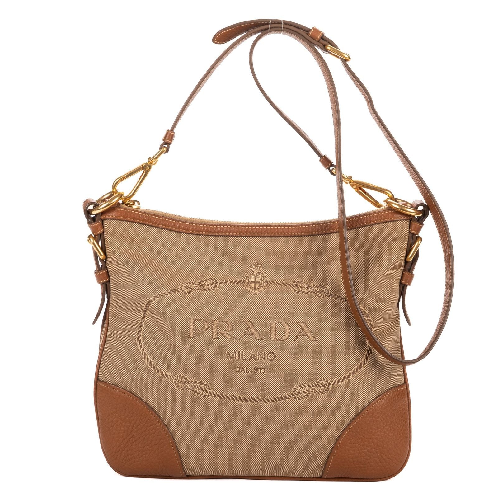 Prada Vintage Flap Cross Bodybrown Beige Jacquard canvas