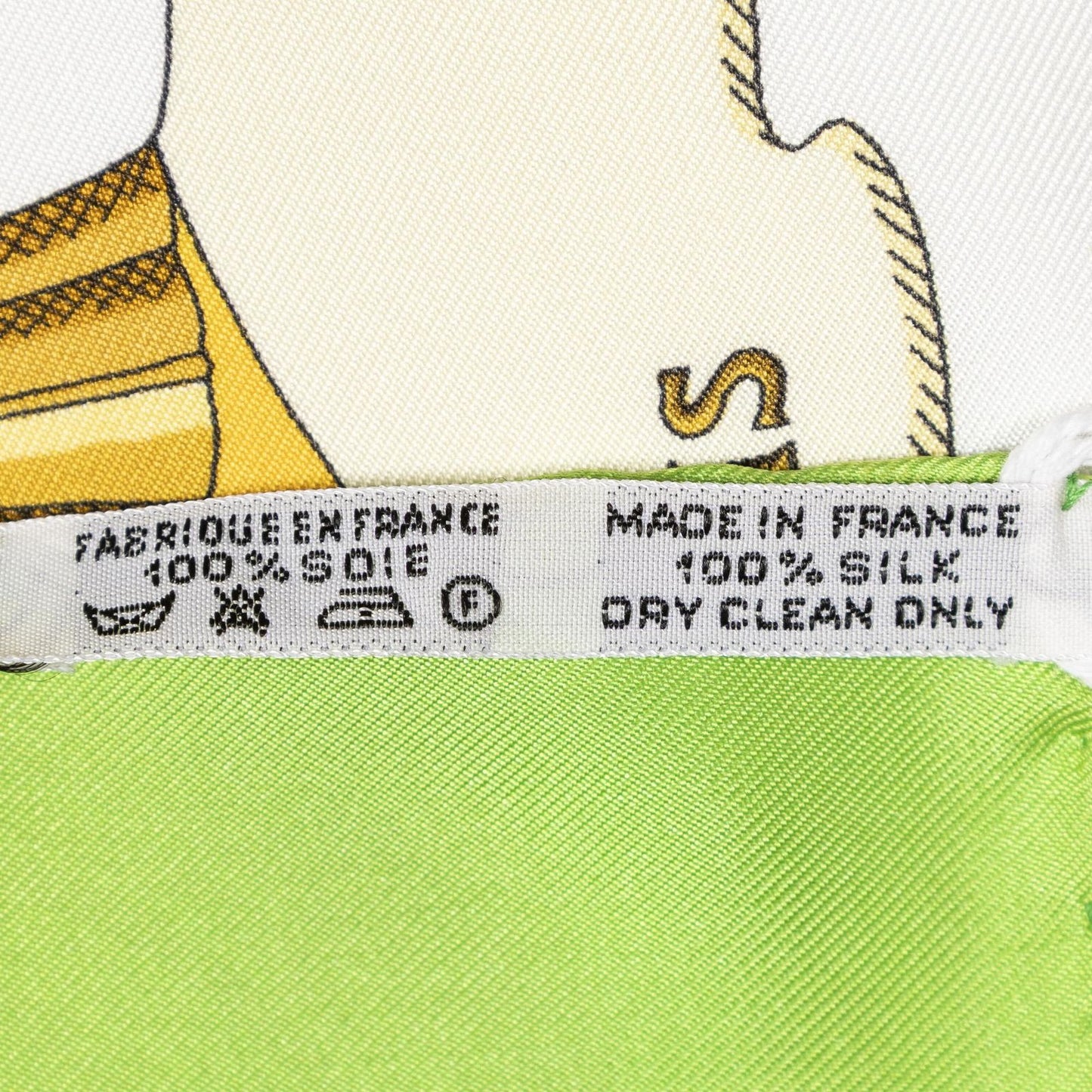 Hermes Scarf Green White 100% Gold Twill Silk — view 5