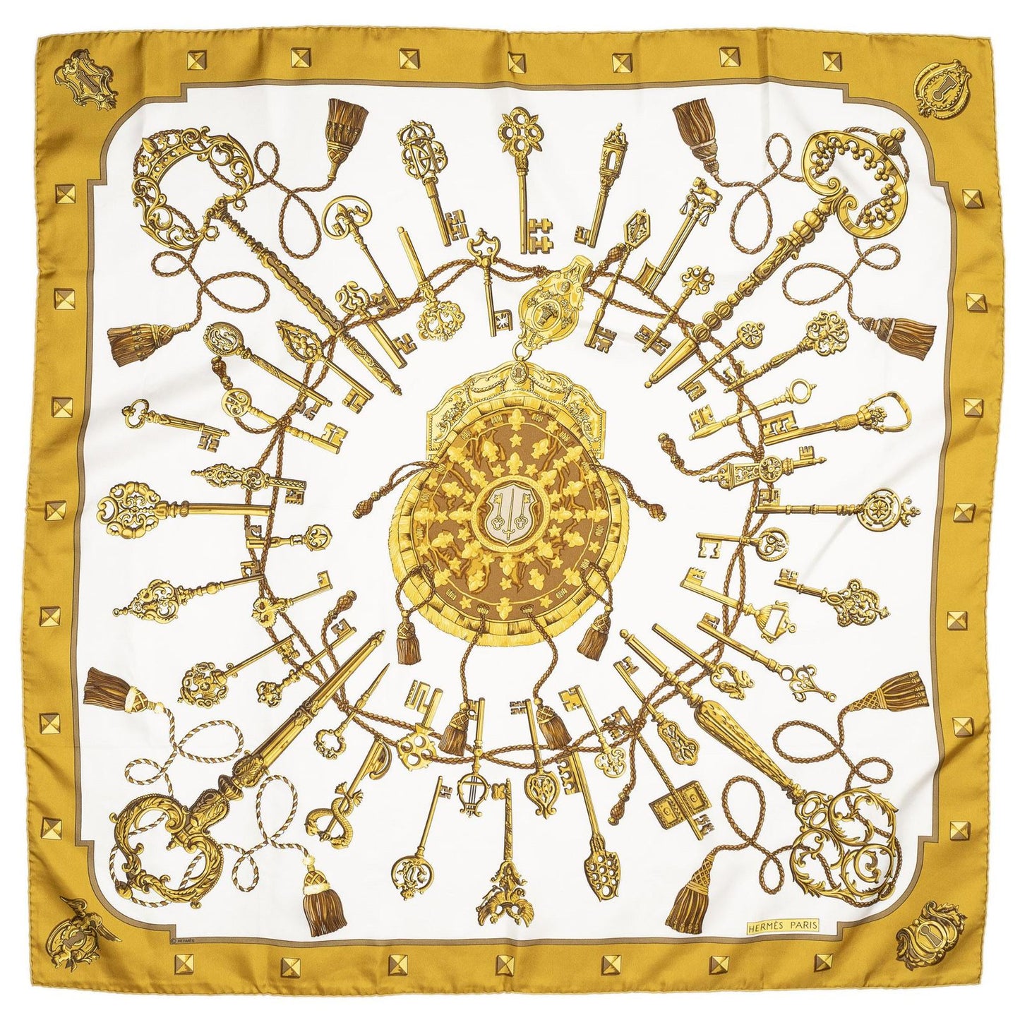 Hermes Scarf White Brown 100% Twillsilk — view 2