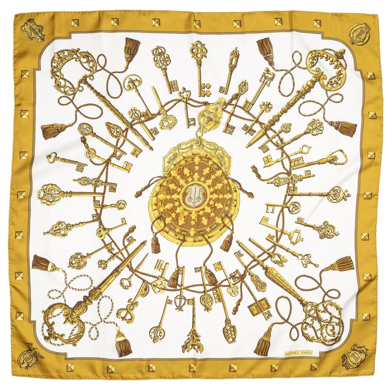 Hermes Scarf White Brown 100% Twillsilk — view 2