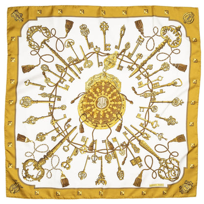 Hermes Scarf White Brown 100% Twillsilk — view 2