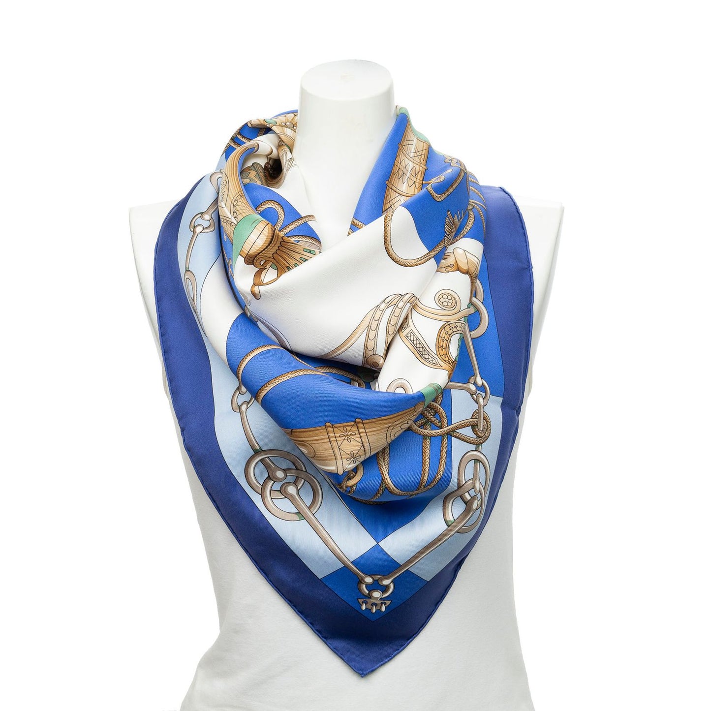 Hermes Scarf Blue Brown Green 100% Twillsilk