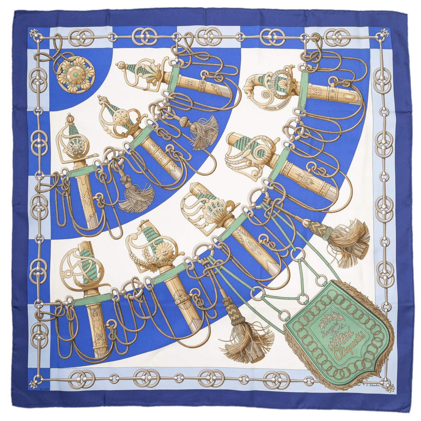 Hermes Scarf Blue Brown Green 100% Twillsilk — view 2