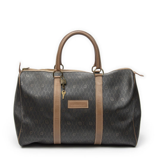 Dior Vintage Travel Bostongray Brown Canvas Handbag