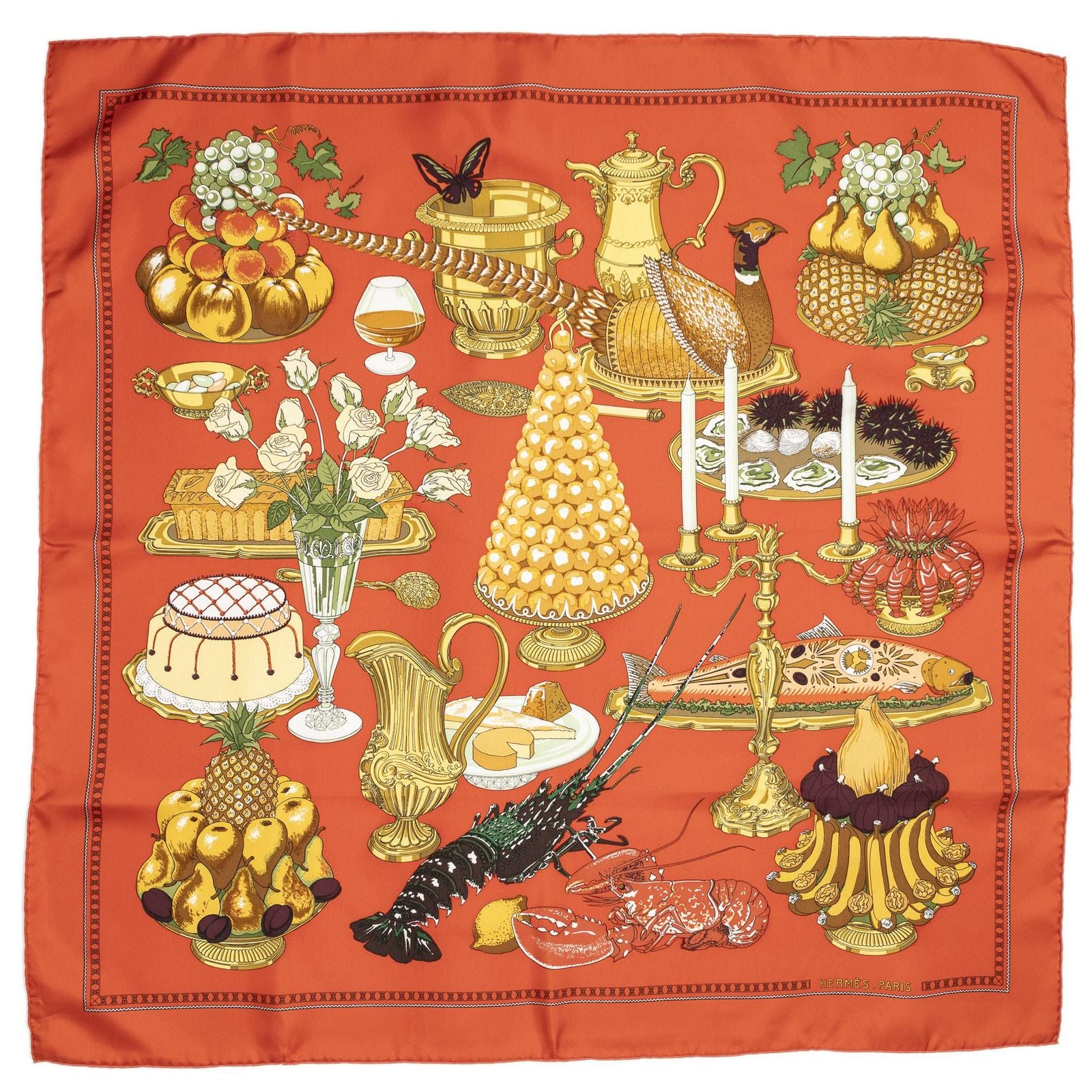 Hermes Scarf Red Yellow Green 100% Twillsilk — view 2