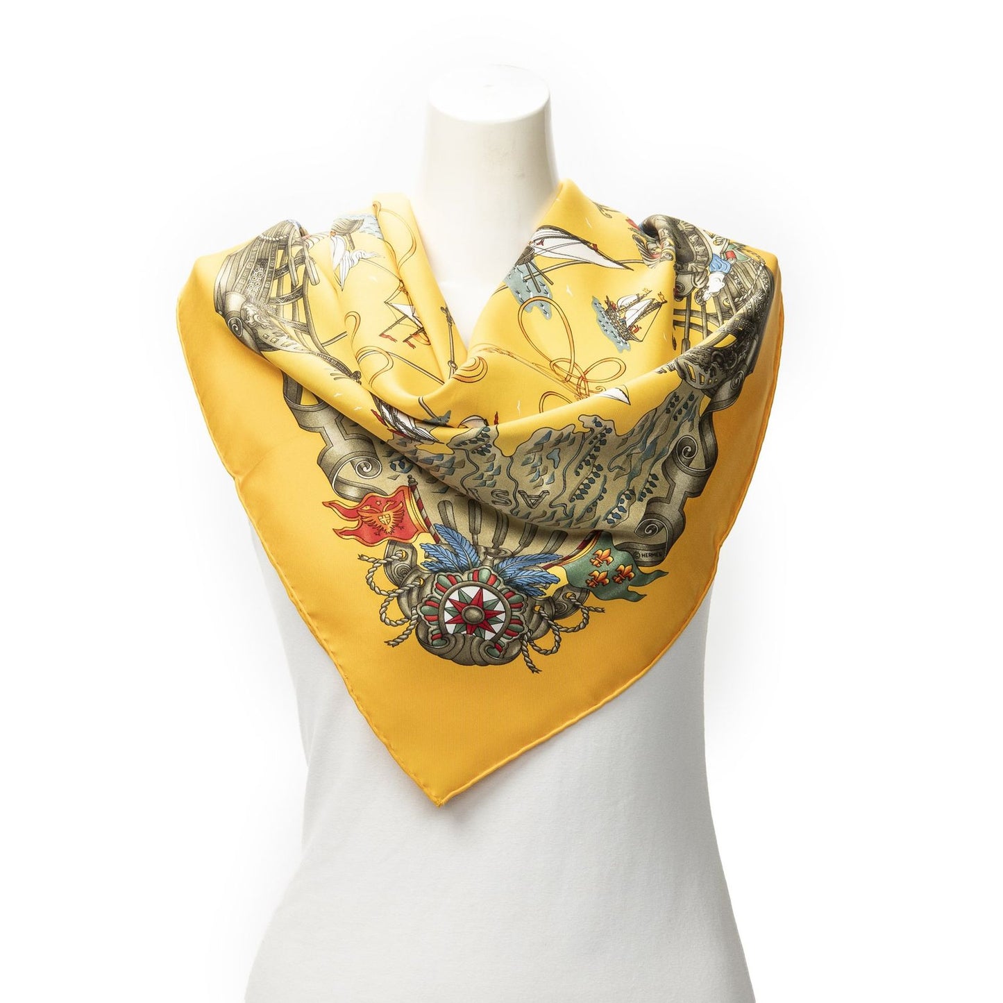 Hermes Scarf Yellow Orange Green 100% Twillsilk