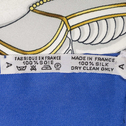 Hermes Scarf Blue Red 100% Gold Twill Silk — view 5