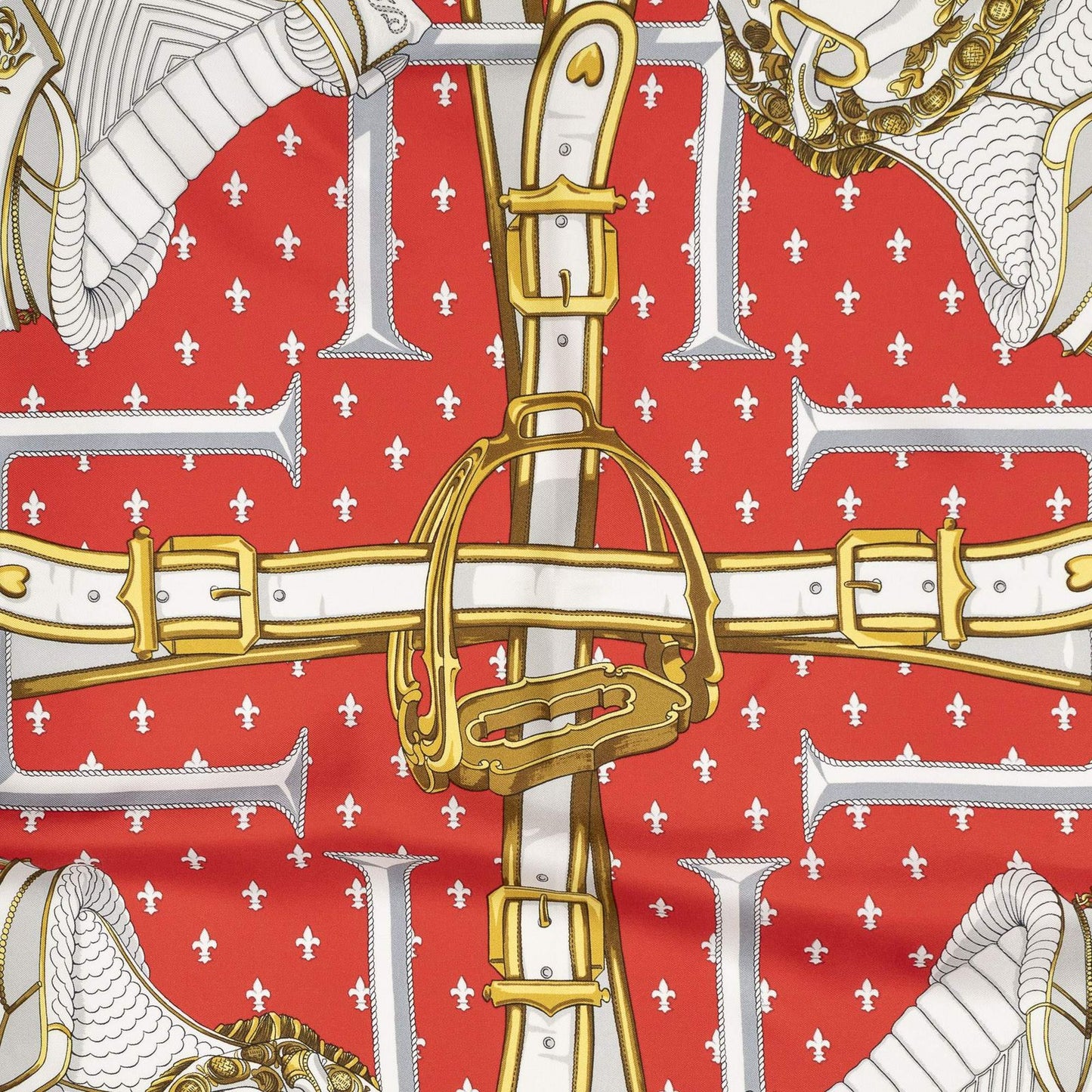 Hermes Scarf Blue Red 100% Gold Twill Silk — view 3