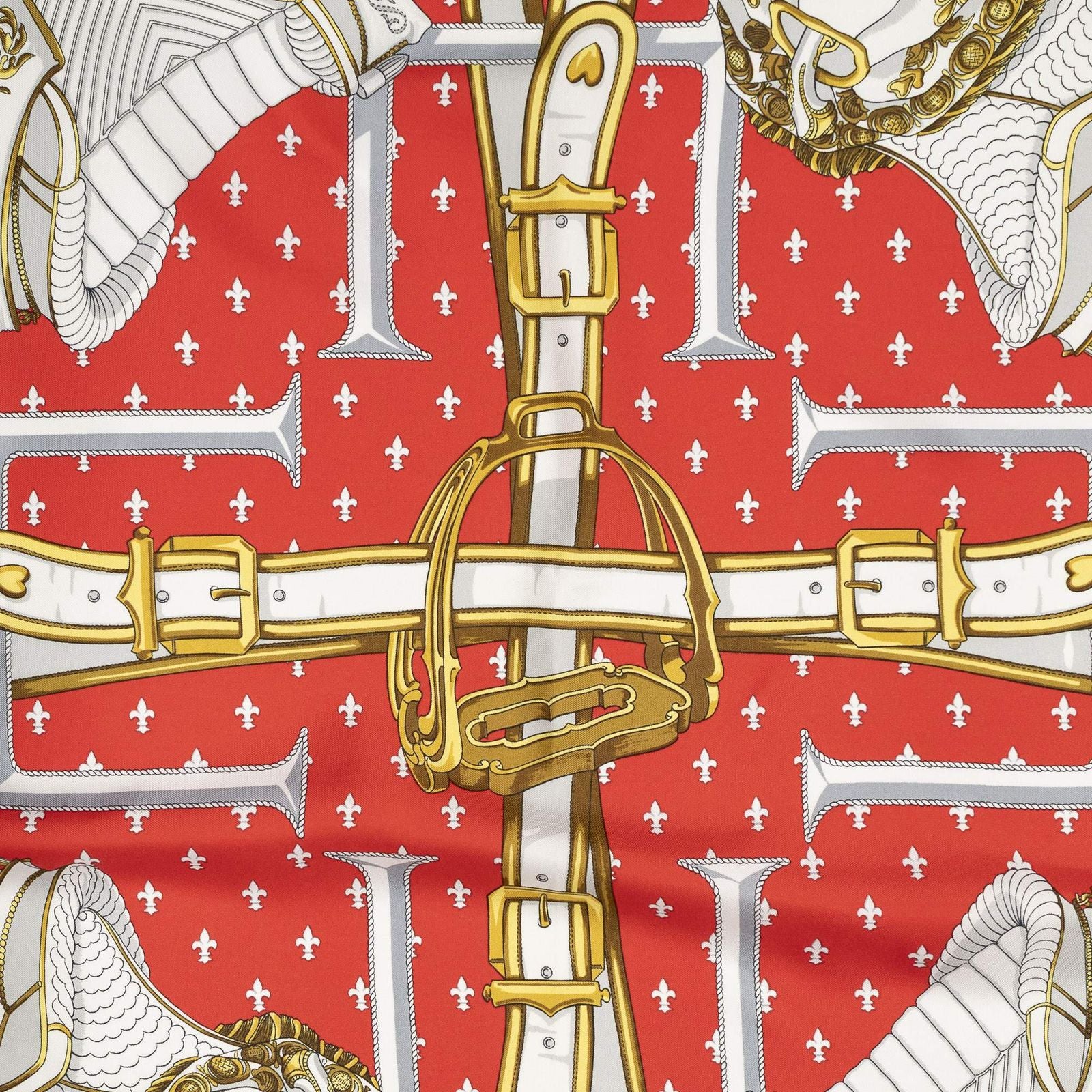 Hermes Scarf Blue Red 100% Gold Twill Silk — view 3