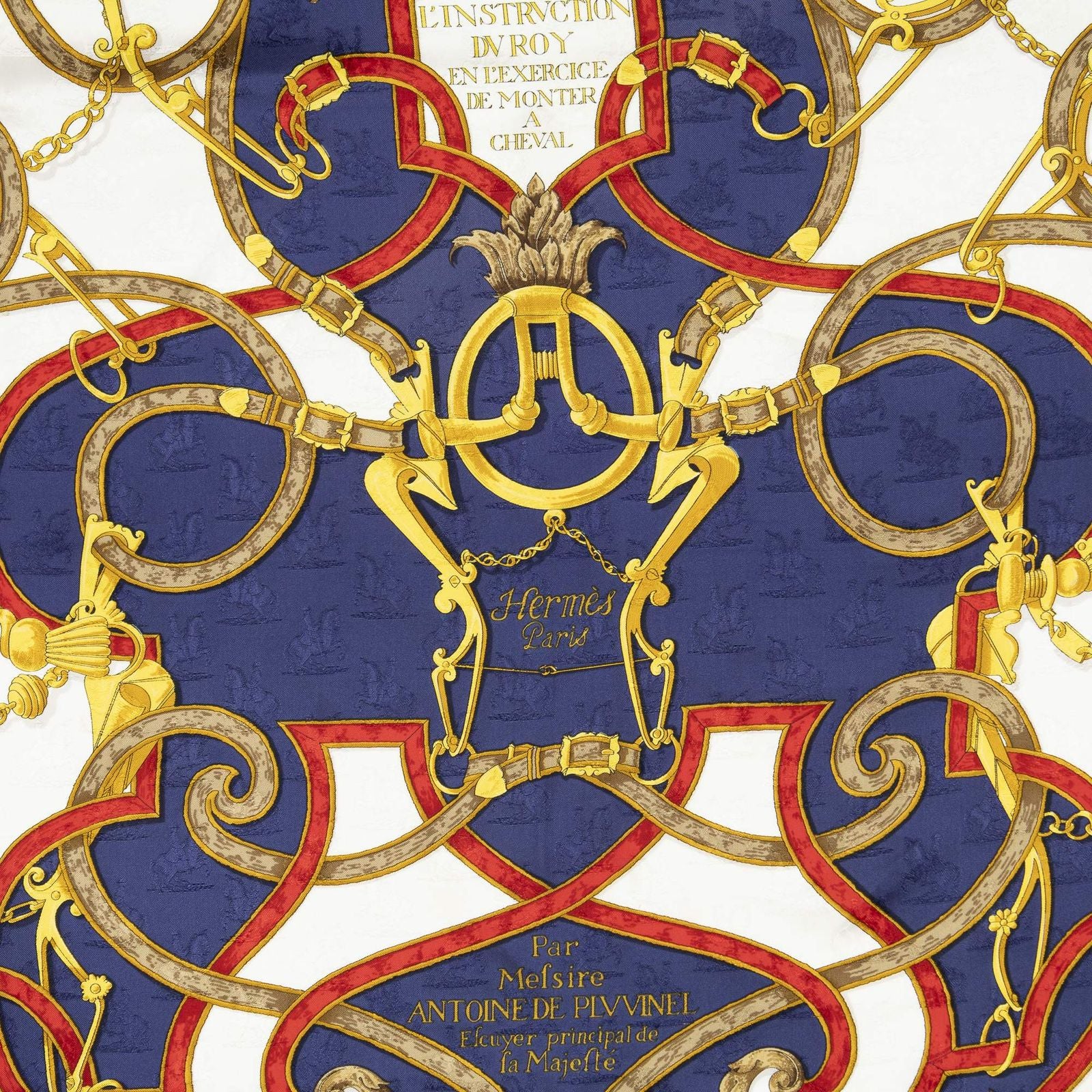 Hermes Scarf Navy White Gold 100% Jacquardsilk — view 3