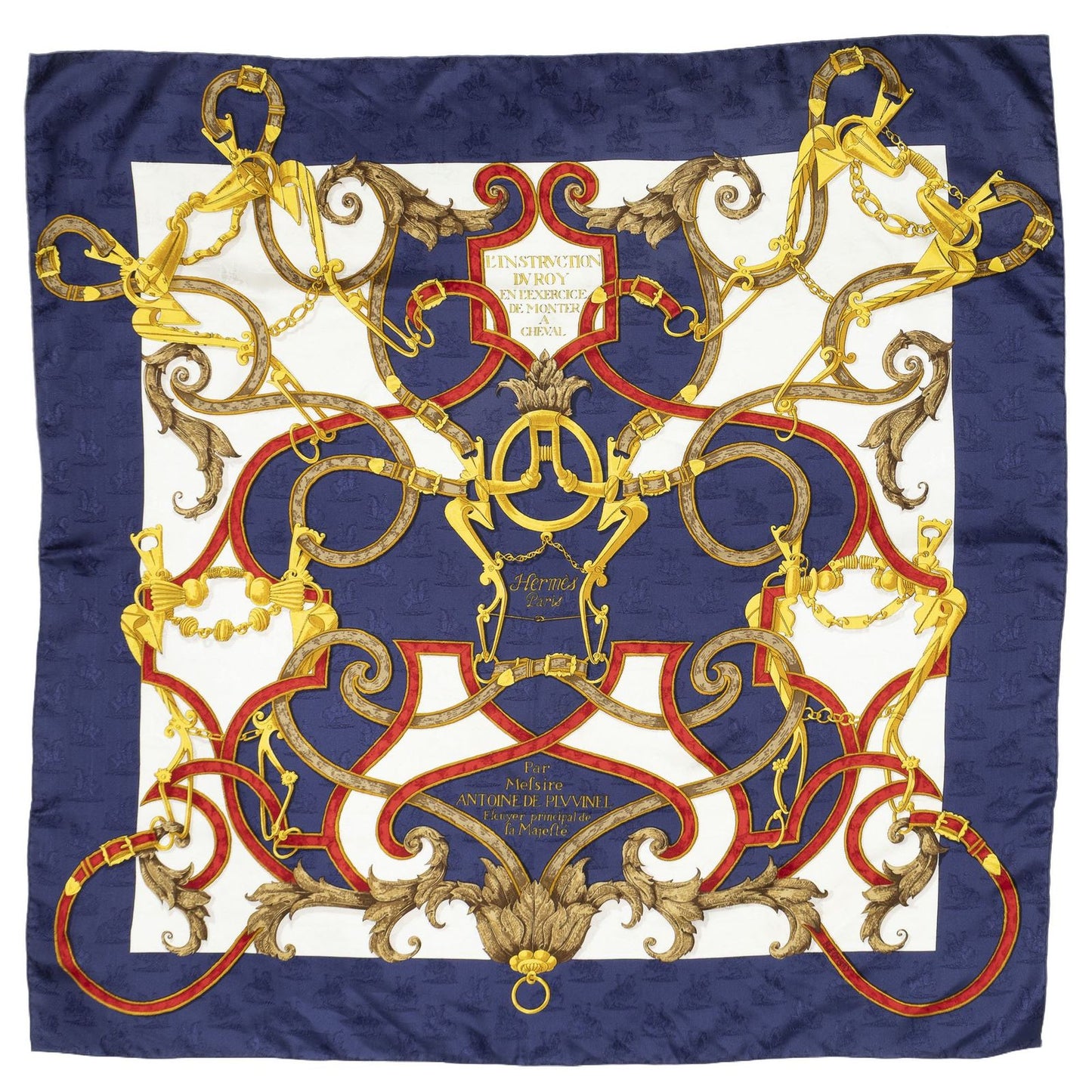 Hermes Scarf Navy White Gold 100% Jacquardsilk — view 2