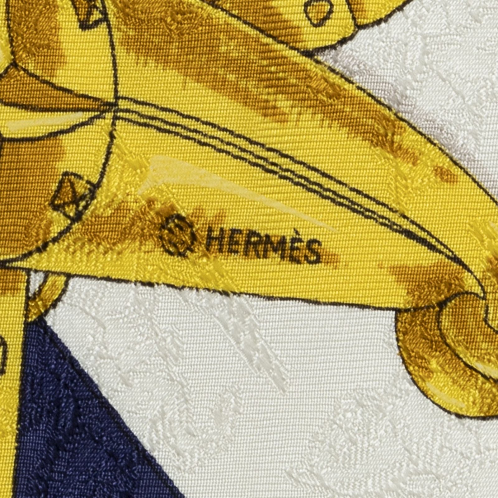 Hermes Scarf Navy White Gold 100% Jacquardsilk — view 4