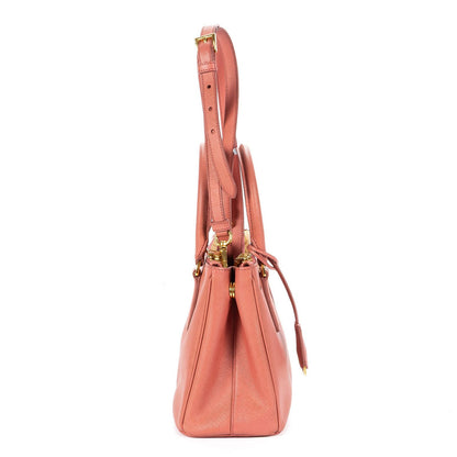 Prada Largedouble Zip Galleria Tote Pink Saffiano Leather — view 4