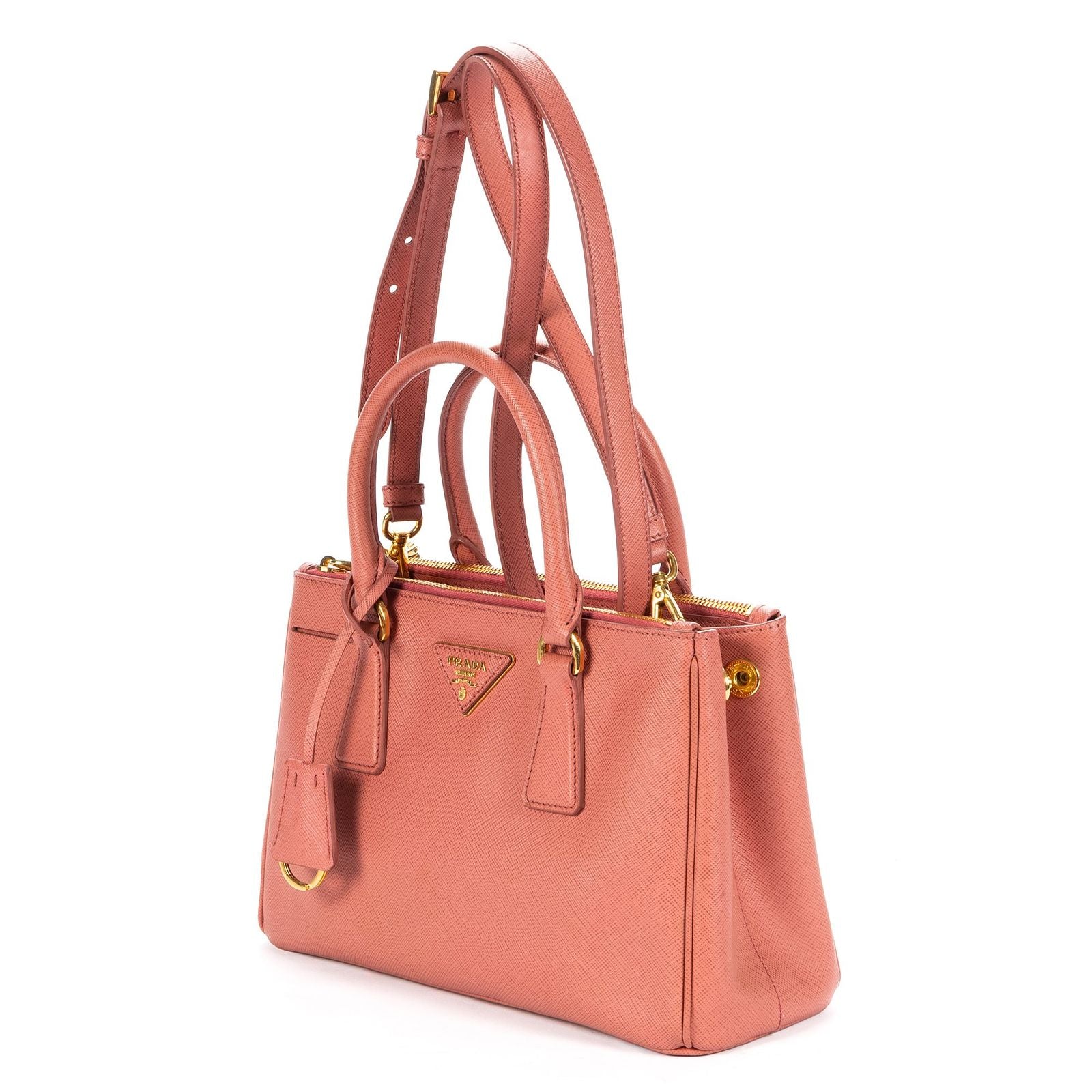 Prada Largedouble Zip Galleria Tote Pink Saffiano Leather — view 2