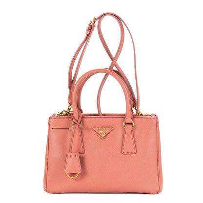 Prada Largedouble Zip Galleria Tote Pink Saffiano Leather
