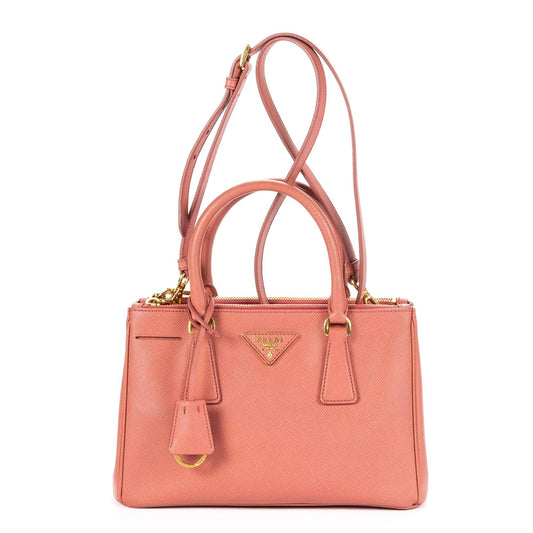 Prada Largedouble Zip Galleria Tote Pink Saffiano Leather