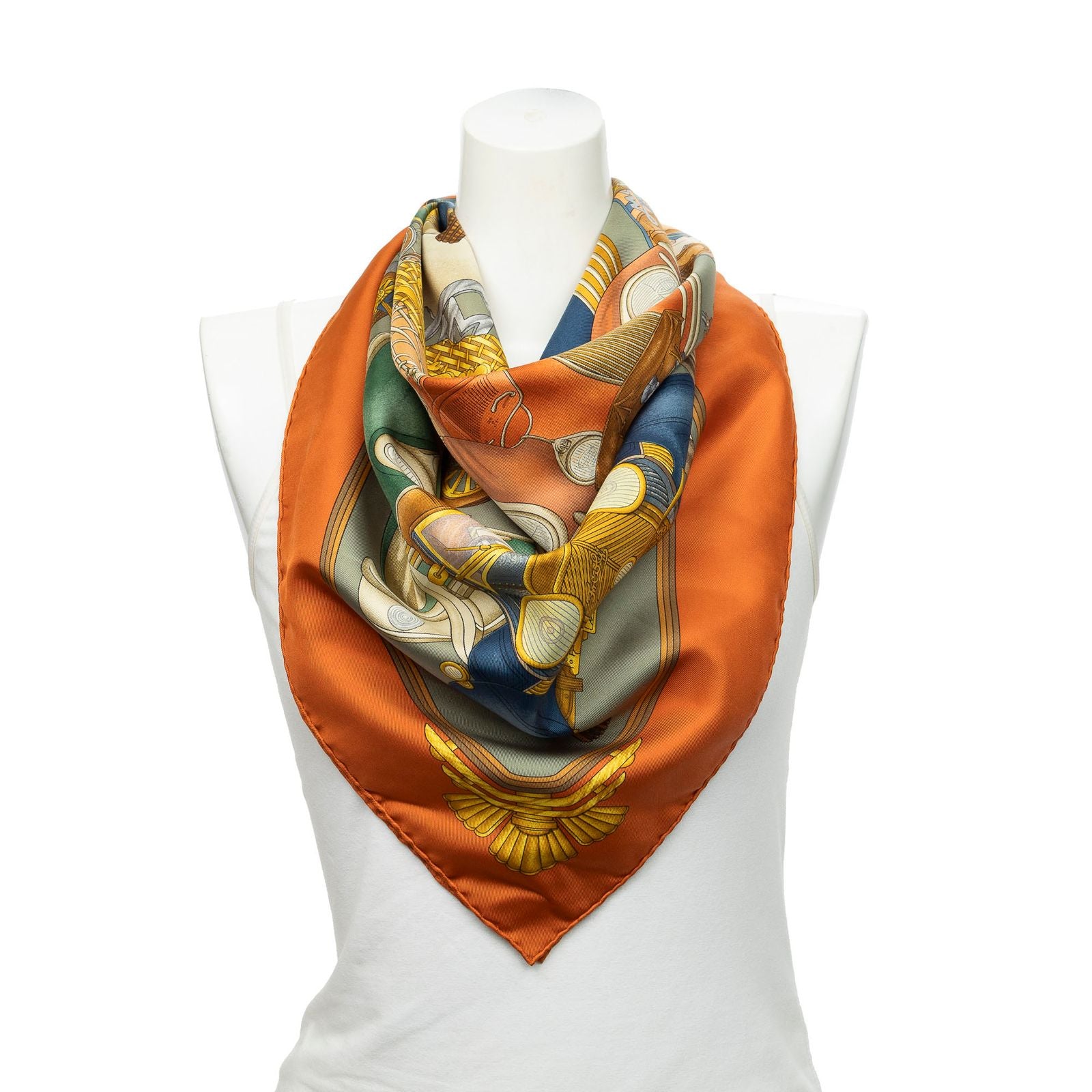 Hermes Scarf Orange Green 100% Twillsilk