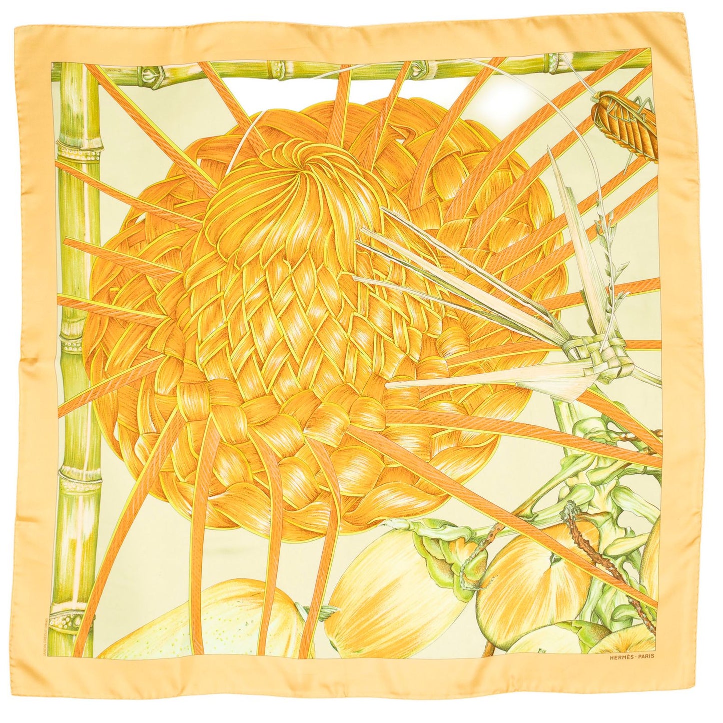 Hermes Scarf Orange Green Silk — view 2