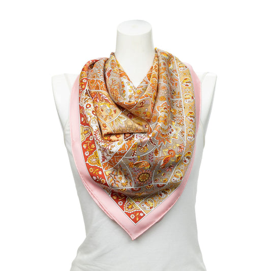 Hermes Scarf Pink Orange White 100% Twillsilk